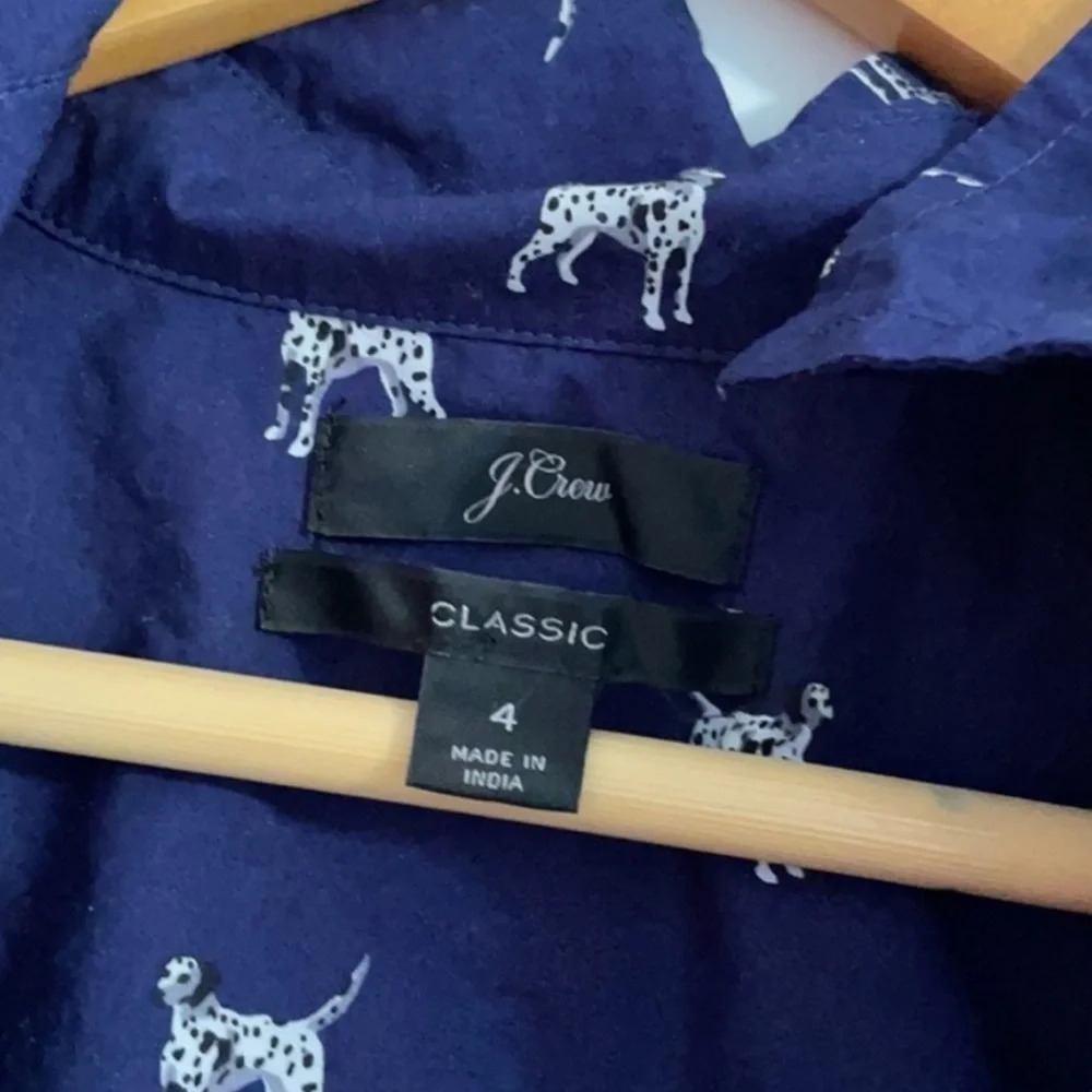 J crew Dalmatian Novelty Print 3/4 Button Down Shirt Academia Preppy Career Sz 4